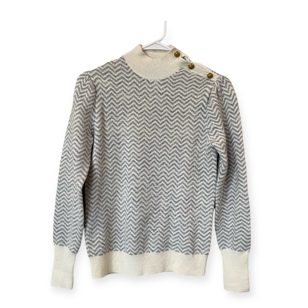 J. Crew Mock Neck Chevron Print Alpaca Blend Fine Knit Sweater Gray X-Small